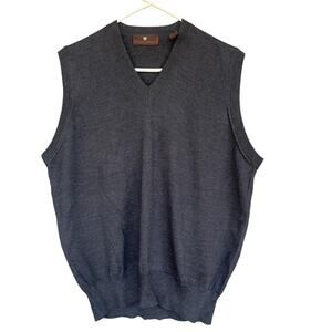Toscano Sweater Vest Mens Large Gray Merino Wool Made Italy Pullover Lightweight